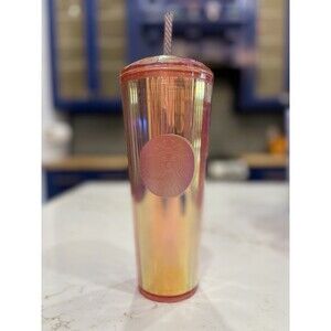 STARBUCKS 2020 ROSE GOLD IRIDESCENT DONE VENTI 24oz TUMBLER W/ STRAW